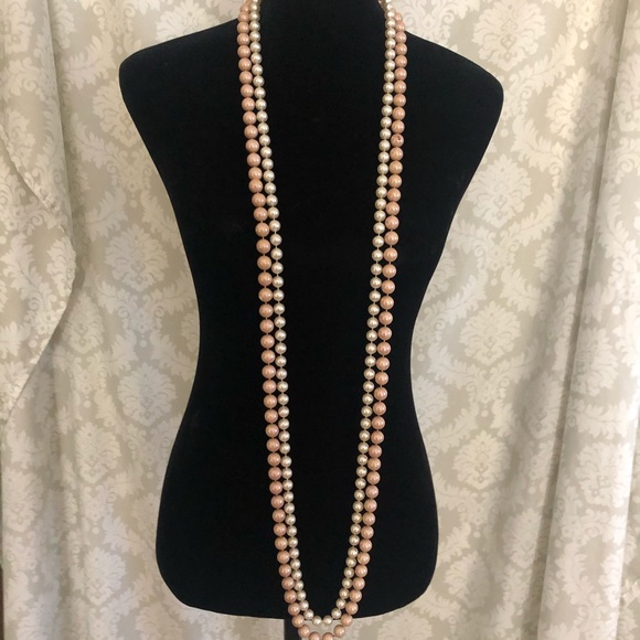 Two strands large faux pearls long necklaces EUC - Picture 2 of 8